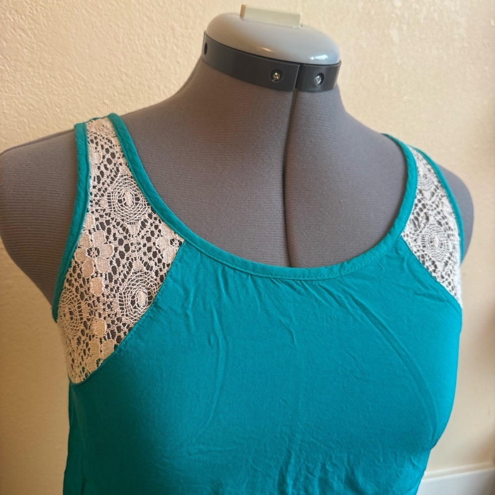 Mossimo Teal Lace Strap Tank Boho Y2K Flowy Summer Casual Camisole Lightweight - Picture 5 of 9